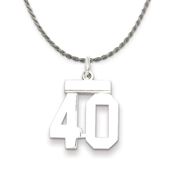 Sterling Silver Athletic Lg Polished Number 40 Necklace - 26 Inch